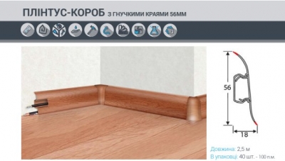 Плинтус пластиковый TIS (ПВХ) с коробом 2500х56х18мм. Украина